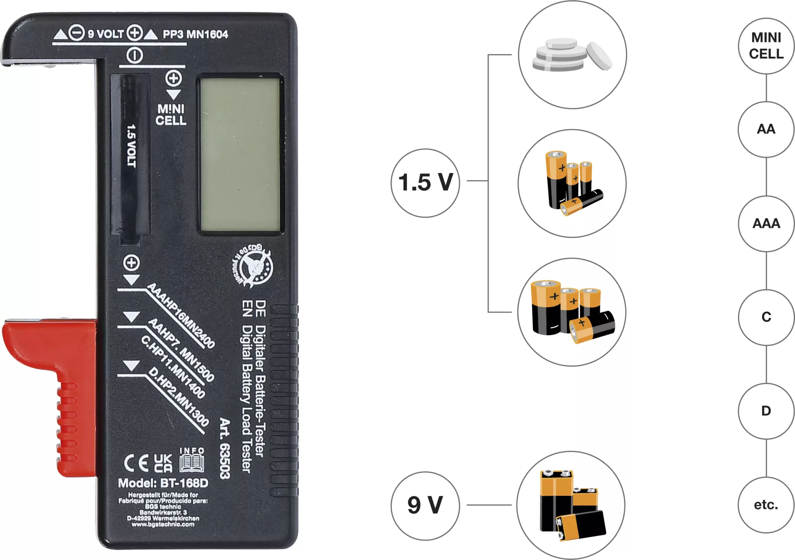 BGS Digitaler Batterie-Tester 1,5V 9V 63503 – Bild 2