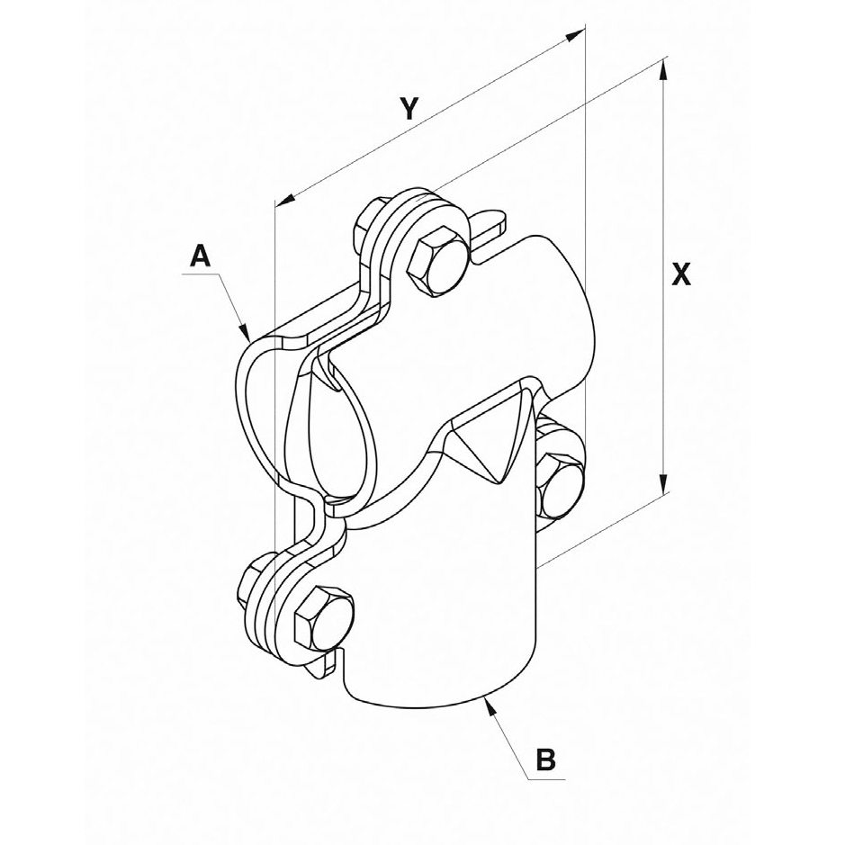 Dreilochschelle verzinkt 1½” x 2″ – mit Schrauben & Muttern – Bild 2