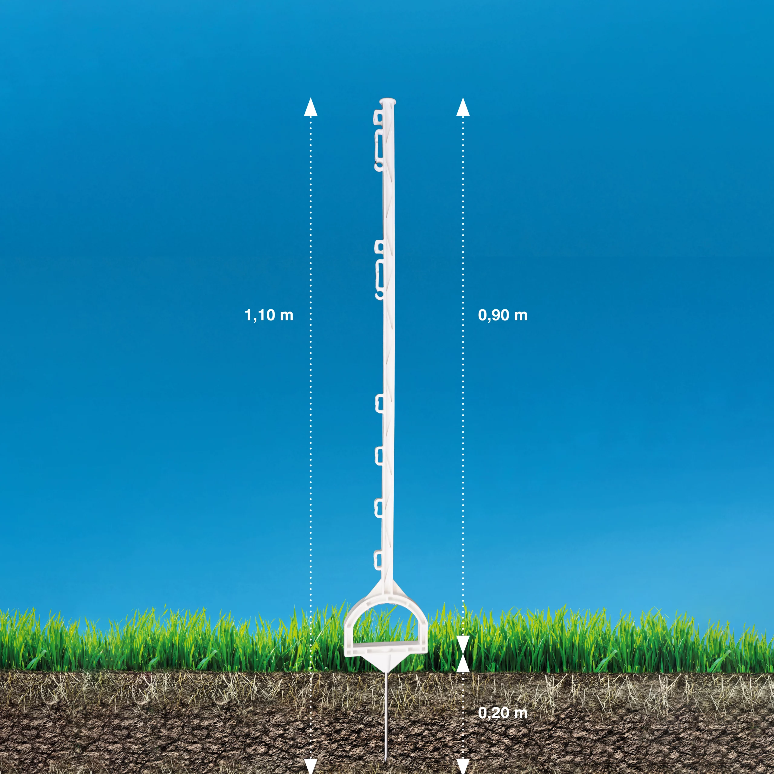 Weidezaunpfahl WZ 3001/110 Kunststoff – mit Steigbügel & Isolatoren für Litze, Seil & Band – Bild 2